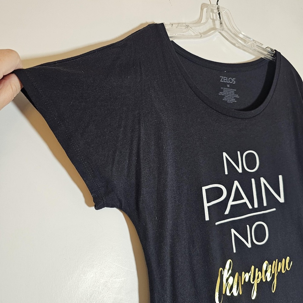 Zelos Shirt Womens Medium Black No Pain No Champagne Graphic Tee Top Workout - Picture 6 of 11